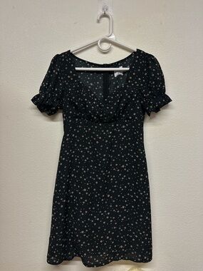 Black Floral Mini Dress with Puff Sleeves